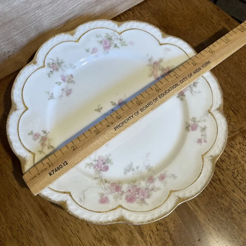 3 Antique Haviland Limoges Luncheon Plates Roses Gold Trim 8.5”